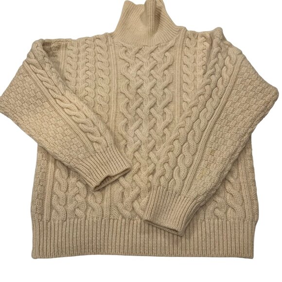 Aran Crafts Wool Fisherman Cable Knit Turtleneck Sweater, Vtg, Ivory, M - Picture 7 of 9